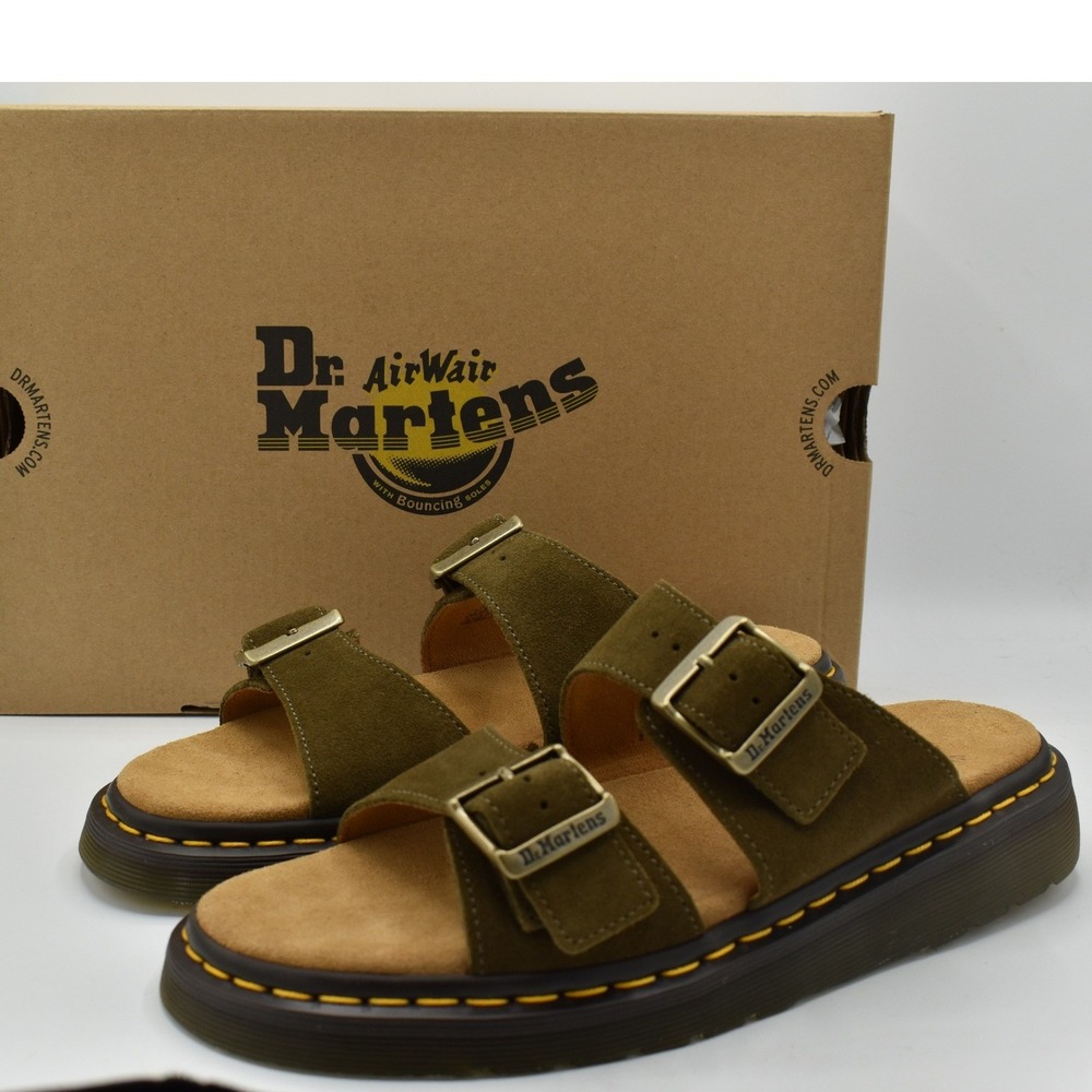 Dr. Martens Josef Sandal Womens 9 Olive Bronx Suede 2 Strap Slide Shoes